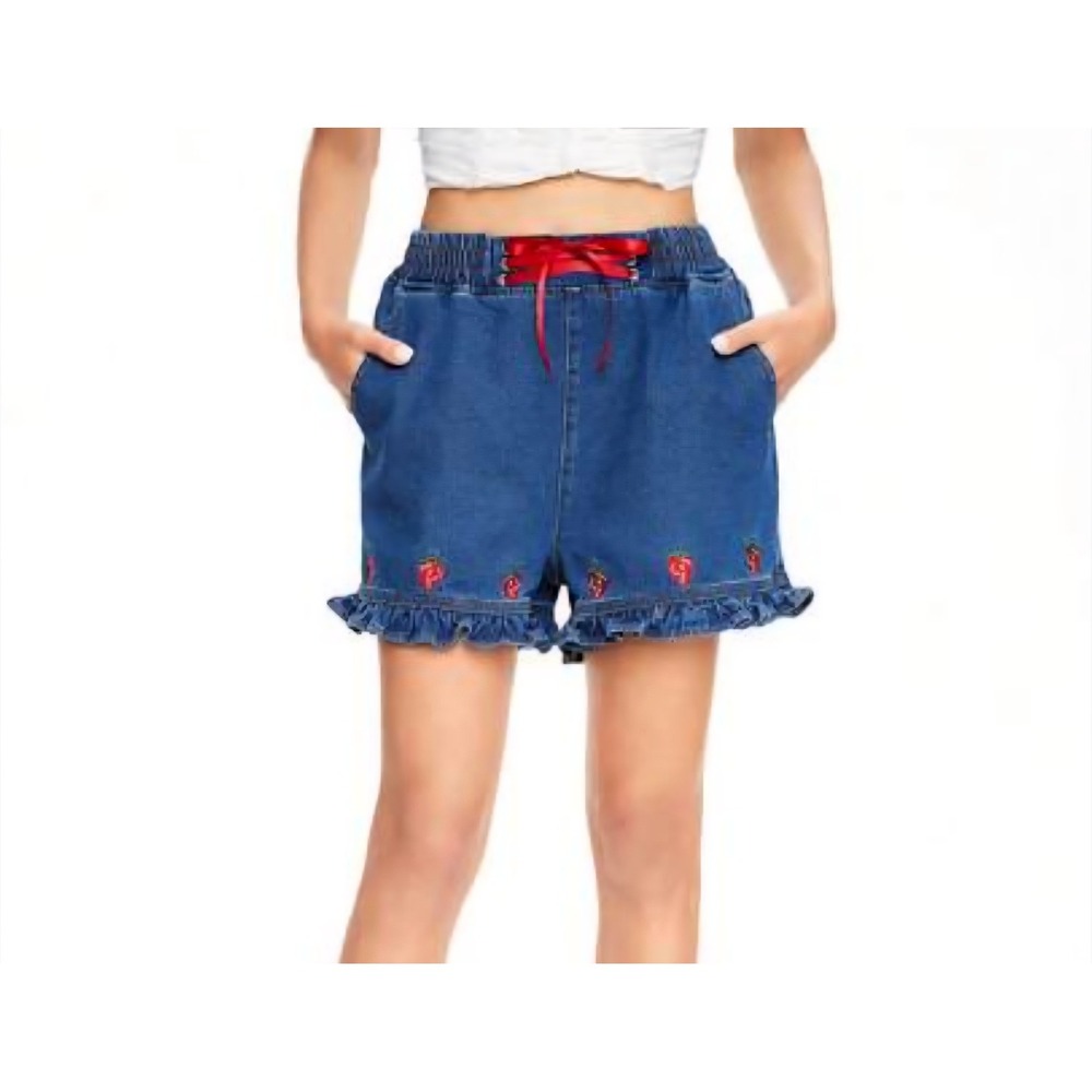 Romwe Strawberry Embroidered Ruffled Short Women's US Size 4 Y2K Summer‎ Casual